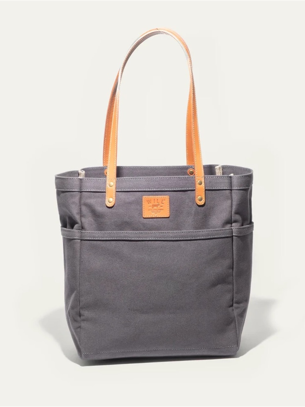 Will Leather Goods Gray Canvas Tote with Tan Leather Handles